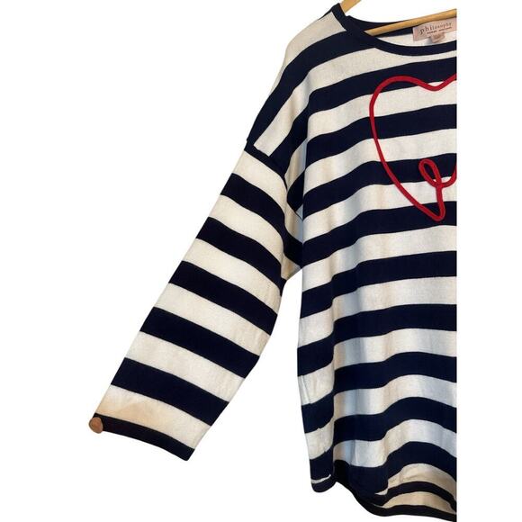 Philosophy Women's Love Heart Striped Pullover Sweater Size 1X Blue White NWT - Picture 2 of 8
